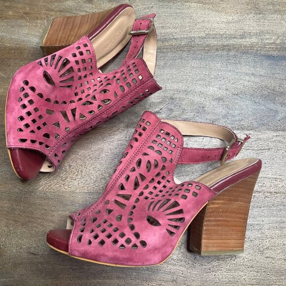 Anthropologie Klub Nico‎ Filifera Slingback Heels Size 9 Brazil Stacked Heel - Picture 1 of 10